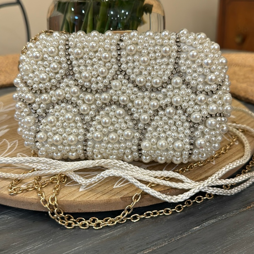 Kate Landry Silver With Pearls & Rhinestones Cross body /clutch/handbag